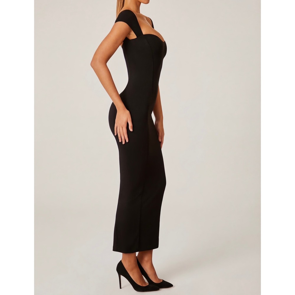 Oh Polly Black Sweetheart Cap Sleeve Bodycon Maxi Dress US 8 NWT - Picture 4 of 10